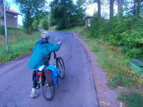 Pushing our bikes.